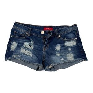 Guess Los Angeles Women's 25 Low Rise Distressed Frayed Denim‎ Shorts Y2K Cutoff
